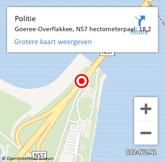 Locatie op kaart van de 112 melding: Politie Goeree-Overflakkee, N57 hectometerpaal: 18,2 op 18 oktober 2023 18:05