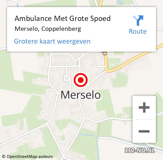 Locatie op kaart van de 112 melding: Ambulance Met Grote Spoed Naar Merselo, Coppelenberg op 12 september 2014 03:12