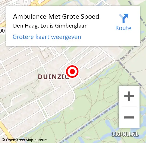 Locatie op kaart van de 112 melding: Ambulance Met Grote Spoed Naar Den Haag, Louis Gimberglaan op 18 oktober 2023 18:21