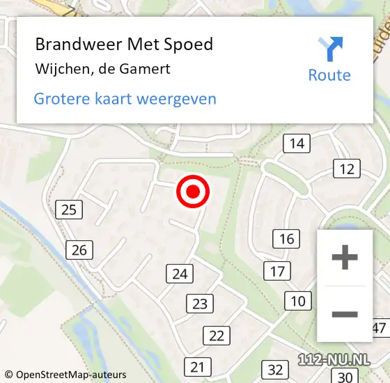 Locatie op kaart van de 112 melding: Brandweer Met Spoed Naar Wijchen, de Gamert op 18 oktober 2023 18:21