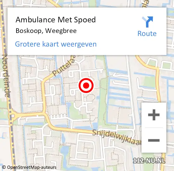 Locatie op kaart van de 112 melding: Ambulance Met Spoed Naar Boskoop, Weegbree op 18 oktober 2023 18:25