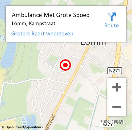 Locatie op kaart van de 112 melding: Ambulance Met Grote Spoed Naar Lomm, Kampstraat op 12 september 2014 03:22