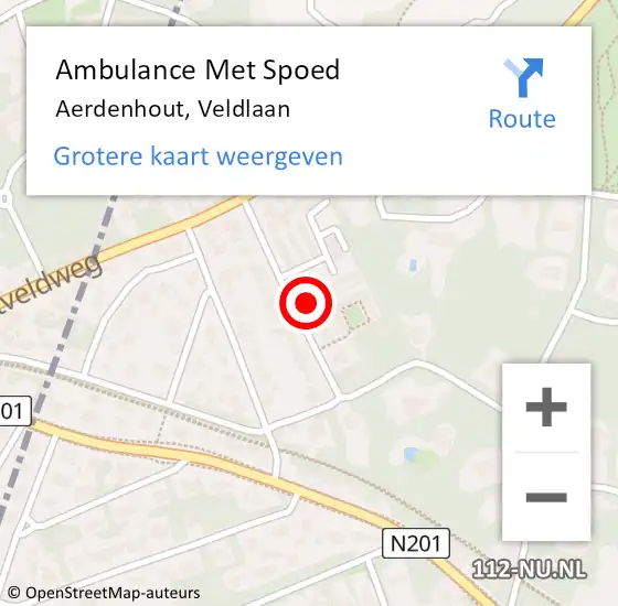 Locatie op kaart van de 112 melding: Ambulance Met Spoed Naar Aerdenhout, Veldlaan op 18 oktober 2023 18:41