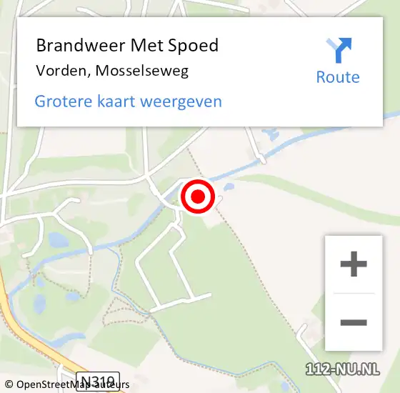 Locatie op kaart van de 112 melding: Brandweer Met Spoed Naar Vorden, Mosselseweg op 18 oktober 2023 18:47