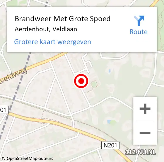 Locatie op kaart van de 112 melding: Brandweer Met Grote Spoed Naar Aerdenhout, Veldlaan op 18 oktober 2023 19:05