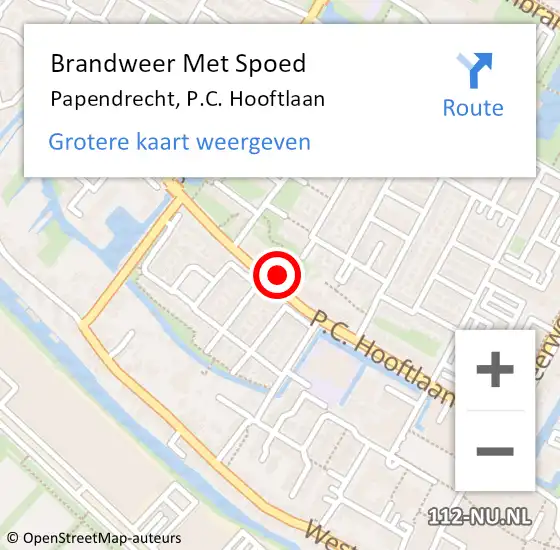 Locatie op kaart van de 112 melding: Brandweer Met Spoed Naar Papendrecht, P.C. Hooftlaan op 18 oktober 2023 19:16