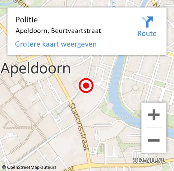 Locatie op kaart van de 112 melding: Politie Apeldoorn, Beurtvaartstraat op 18 oktober 2023 19:36