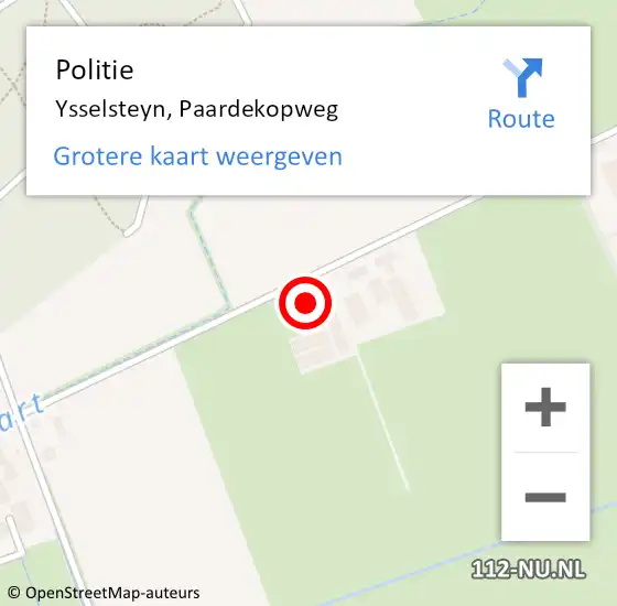 Locatie op kaart van de 112 melding: Politie Ysselsteyn, Paardekopweg op 18 oktober 2023 19:39