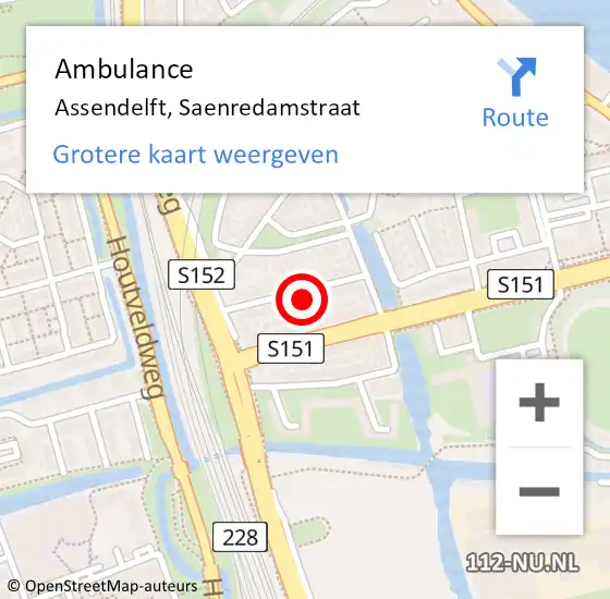 Locatie op kaart van de 112 melding: Ambulance Assendelft, Saenredamstraat op 18 oktober 2023 19:44