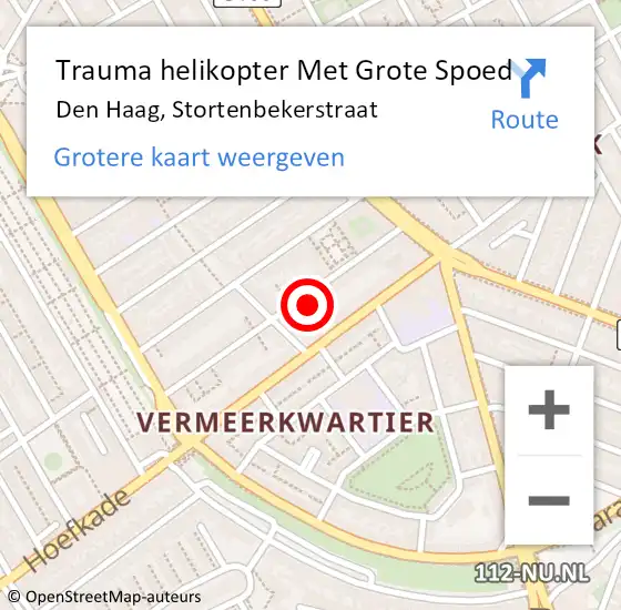 Locatie op kaart van de 112 melding: Trauma helikopter Met Grote Spoed Naar Den Haag, Stortenbekerstraat op 18 oktober 2023 19:50