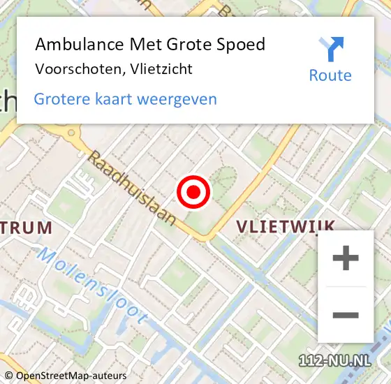 Locatie op kaart van de 112 melding: Ambulance Met Grote Spoed Naar Voorschoten, Vlietzicht op 18 oktober 2023 19:54