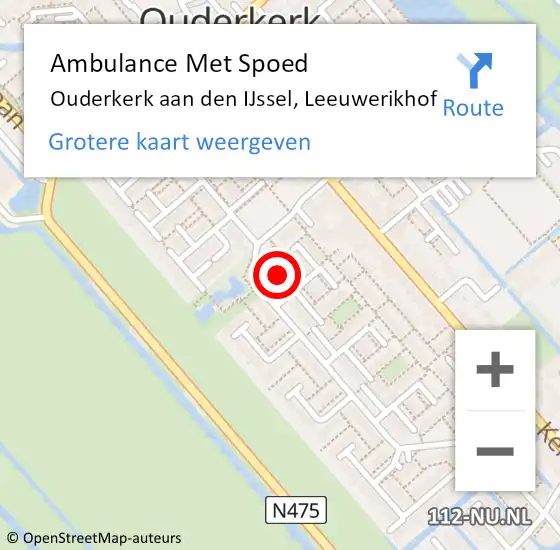 Locatie op kaart van de 112 melding: Ambulance Met Spoed Naar Ouderkerk aan den IJssel, Leeuwerikhof op 18 oktober 2023 20:02