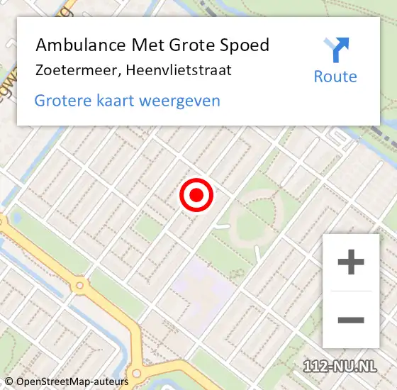 Locatie op kaart van de 112 melding: Ambulance Met Grote Spoed Naar Zoetermeer, Heenvlietstraat op 18 oktober 2023 20:41