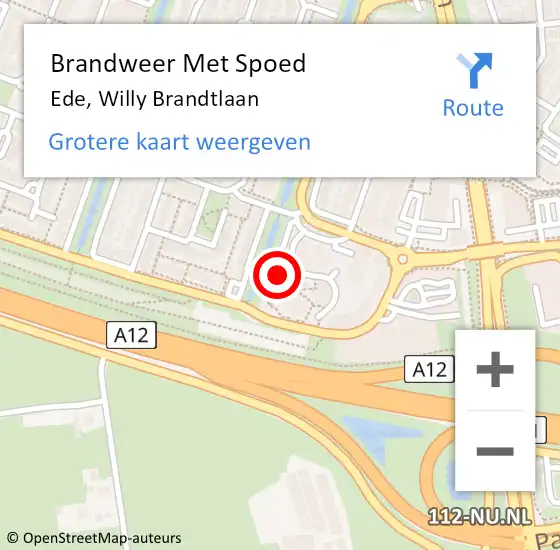 Locatie op kaart van de 112 melding: Brandweer Met Spoed Naar Ede, Willy Brandtlaan op 18 oktober 2023 21:24