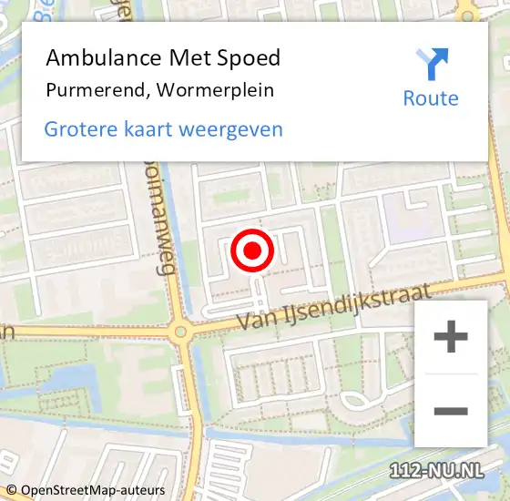 Locatie op kaart van de 112 melding: Ambulance Met Spoed Naar Purmerend, Wormerplein op 18 oktober 2023 22:04