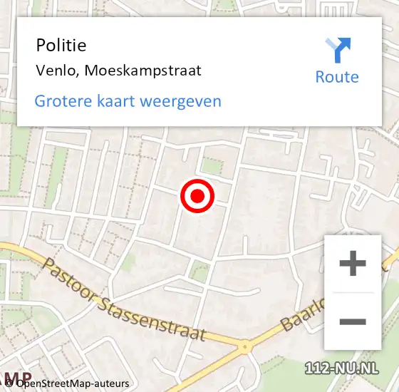 Locatie op kaart van de 112 melding: Politie Venlo, Moeskampstraat op 18 oktober 2023 22:19