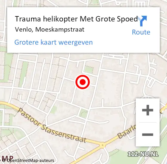 Locatie op kaart van de 112 melding: Trauma helikopter Met Grote Spoed Naar Venlo, Moeskampstraat op 18 oktober 2023 22:20