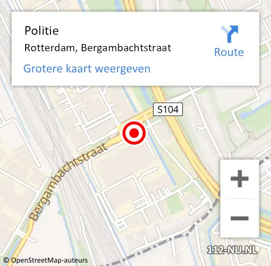 Locatie op kaart van de 112 melding: Politie Rotterdam, Bergambachtstraat op 18 oktober 2023 22:20