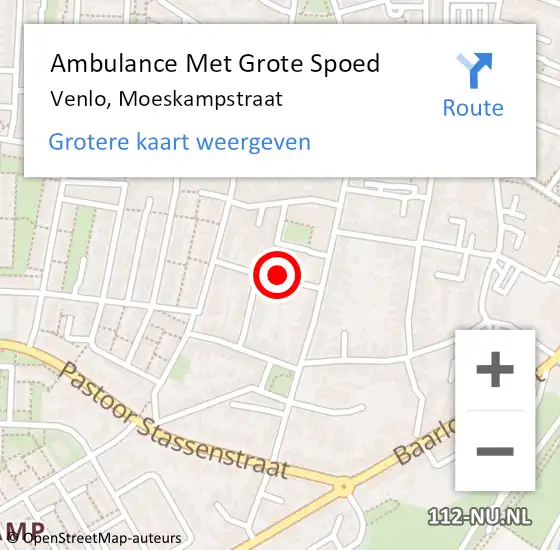 Locatie op kaart van de 112 melding: Ambulance Met Grote Spoed Naar Venlo, Moeskampstraat op 18 oktober 2023 22:20