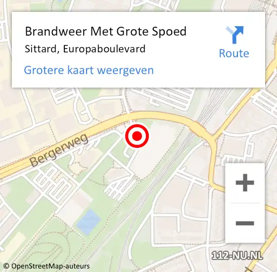 Locatie op kaart van de 112 melding: Brandweer Met Grote Spoed Naar Sittard, Europaboulevard op 18 oktober 2023 22:37