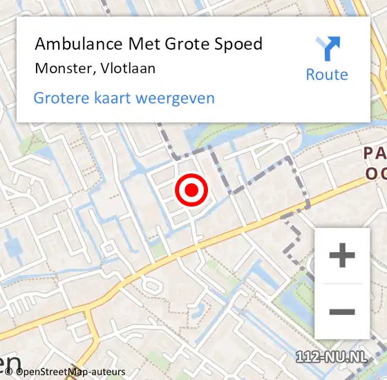 Locatie op kaart van de 112 melding: Ambulance Met Grote Spoed Naar Monster, Vlotlaan op 18 oktober 2023 22:38