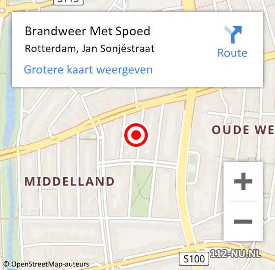 Locatie op kaart van de 112 melding: Brandweer Met Spoed Naar Rotterdam, Jan Sonjéstraat op 18 oktober 2023 23:33