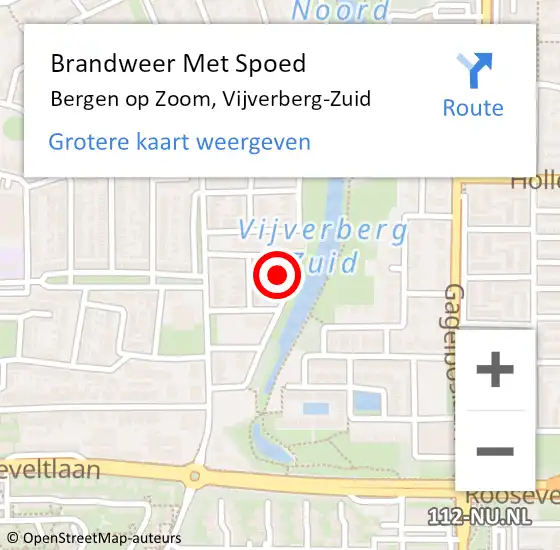 Locatie op kaart van de 112 melding: Brandweer Met Spoed Naar Bergen op Zoom, Vijverberg-Zuid op 18 oktober 2023 23:42