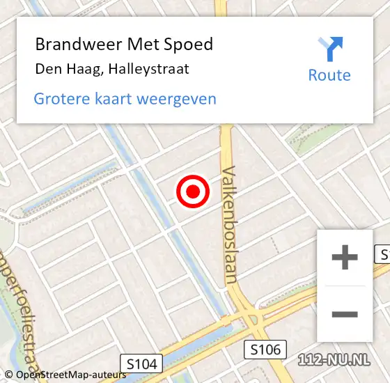 Locatie op kaart van de 112 melding: Brandweer Met Spoed Naar Den Haag, Halleystraat op 18 oktober 2023 23:45