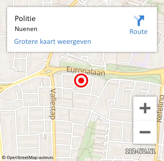 Locatie op kaart van de 112 melding: Politie Nuenen op 19 oktober 2023 00:02