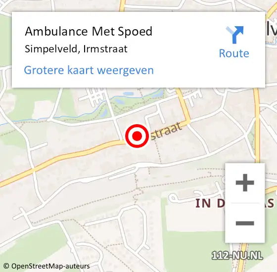 Locatie op kaart van de 112 melding: Ambulance Met Spoed Naar Simpelveld, Irmstraat op 12 september 2014 05:44