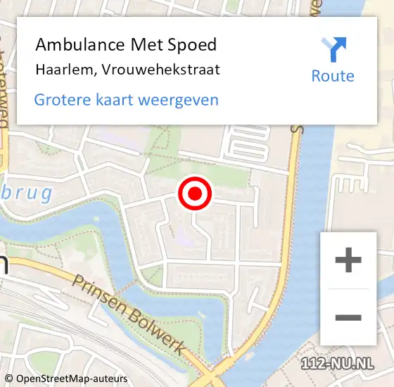 Locatie op kaart van de 112 melding: Ambulance Met Spoed Naar Haarlem, Vrouwehekstraat op 19 oktober 2023 02:18