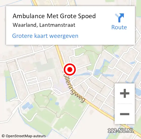 Locatie op kaart van de 112 melding: Ambulance Met Grote Spoed Naar Waarland, Lantmanstraat op 19 oktober 2023 03:12