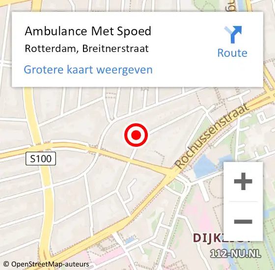 Locatie op kaart van de 112 melding: Ambulance Met Spoed Naar Rotterdam, Breitnerstraat op 19 oktober 2023 03:38