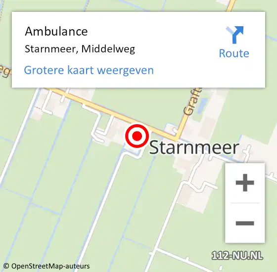 Locatie op kaart van de 112 melding: Ambulance Starnmeer, Middelweg op 19 oktober 2023 03:49