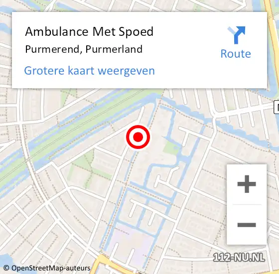 Locatie op kaart van de 112 melding: Ambulance Met Spoed Naar Purmerend, Purmerland op 19 oktober 2023 06:15