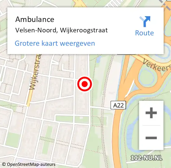 Locatie op kaart van de 112 melding: Ambulance Velsen-Noord, Wijkeroogstraat op 19 oktober 2023 06:44