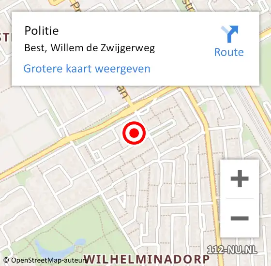 Locatie op kaart van de 112 melding: Politie Best, Willem de Zwijgerweg op 19 oktober 2023 06:48
