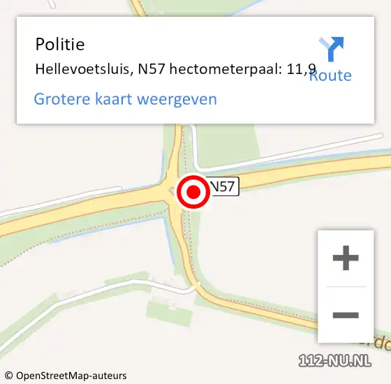 Locatie op kaart van de 112 melding: Politie Hellevoetsluis, N57 hectometerpaal: 11,9 op 19 oktober 2023 07:10