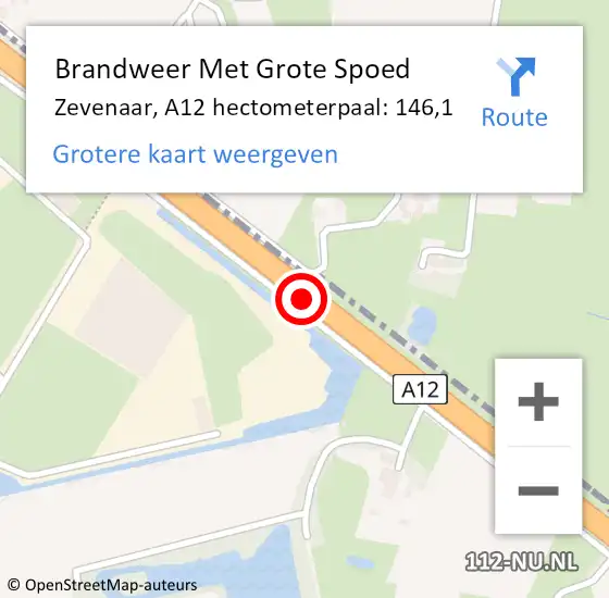 Locatie op kaart van de 112 melding: Brandweer Met Grote Spoed Naar Zevenaar, A12 hectometerpaal: 146,1 op 19 oktober 2023 07:31