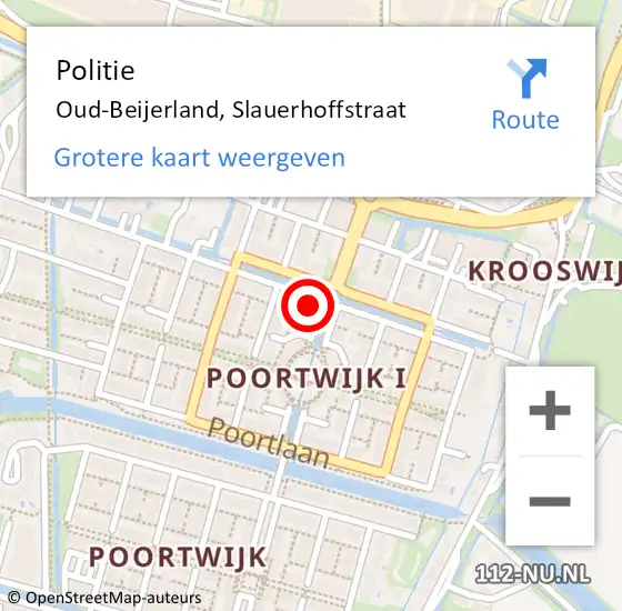 Locatie op kaart van de 112 melding: Politie Oud-Beijerland, Slauerhoffstraat op 19 oktober 2023 07:50