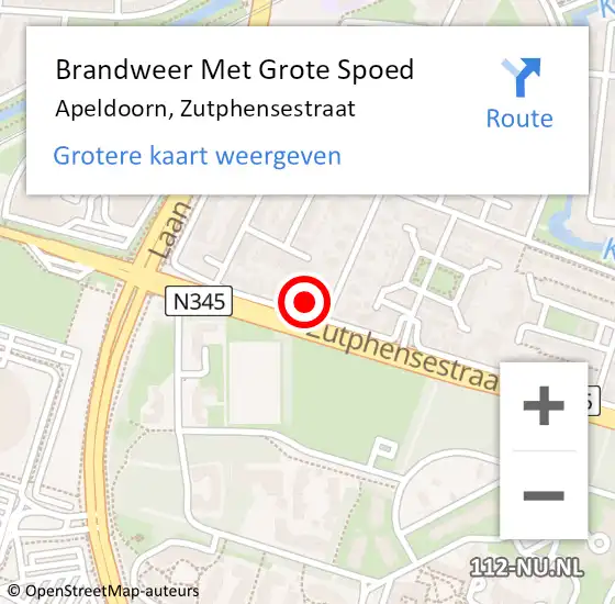 Locatie op kaart van de 112 melding: Brandweer Met Grote Spoed Naar Apeldoorn, Zutphensestraat op 19 oktober 2023 08:05