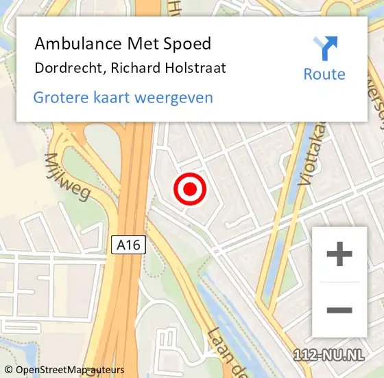 Locatie op kaart van de 112 melding: Ambulance Met Spoed Naar Dordrecht, Richard Holstraat op 19 oktober 2023 08:09