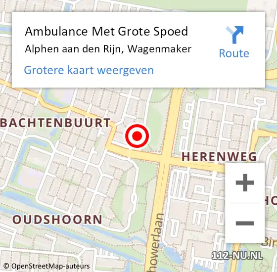 Locatie op kaart van de 112 melding: Ambulance Met Grote Spoed Naar Alphen aan den Rijn, Wagenmaker op 19 oktober 2023 08:39