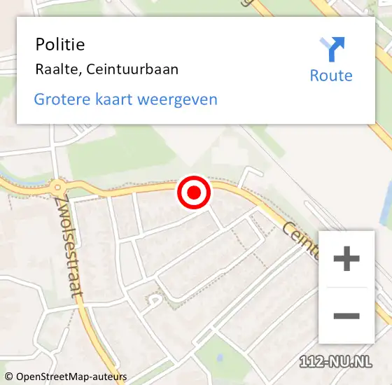 Locatie op kaart van de 112 melding: Politie Raalte, Ceintuurbaan op 19 oktober 2023 08:57