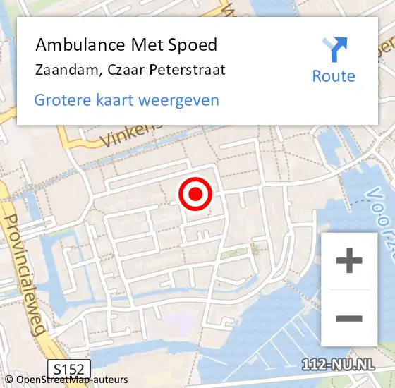 Locatie op kaart van de 112 melding: Ambulance Met Spoed Naar Zaandam, Czaar Peterstraat op 19 oktober 2023 09:31