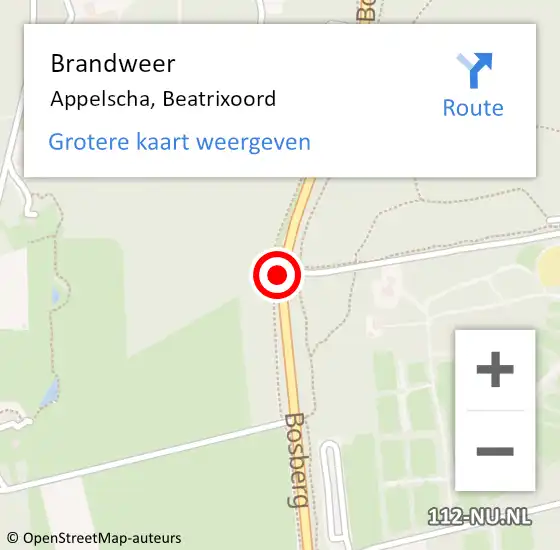 Locatie op kaart van de 112 melding: Brandweer Appelscha, Beatrixoord op 12 september 2014 07:24