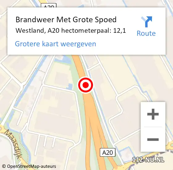 Locatie op kaart van de 112 melding: Brandweer Met Grote Spoed Naar Westland, A20 hectometerpaal: 12,1 op 19 oktober 2023 10:05