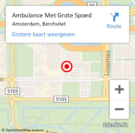 Locatie op kaart van de 112 melding: Ambulance Met Grote Spoed Naar Amsterdam, Berchvliet op 19 oktober 2023 10:27