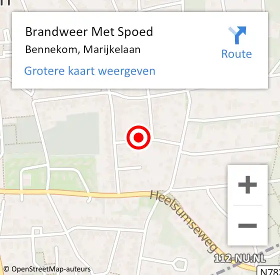 Locatie op kaart van de 112 melding: Brandweer Met Spoed Naar Bennekom, Marijkelaan op 19 oktober 2023 10:29