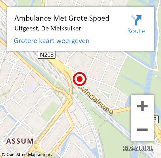 Locatie op kaart van de 112 melding: Ambulance Met Grote Spoed Naar Uitgeest, De Melksuiker op 19 oktober 2023 10:45